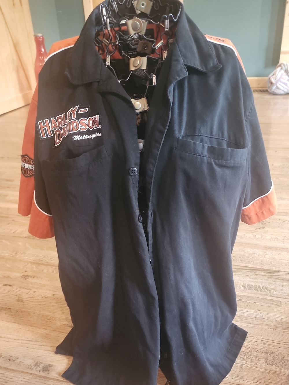 Harley-Davidson Black and Orange Short Sleeve Button-Down Shirt
